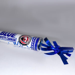 Blue confetti cannon with blue paper confetti