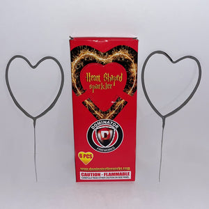 Two Heart sparklers and sparkler box against white background