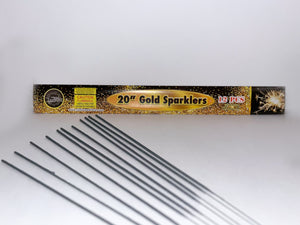 12 20 inch sparklers with gray metal handle and Utah Sparklers box containing 12 wedding sparklers against white background