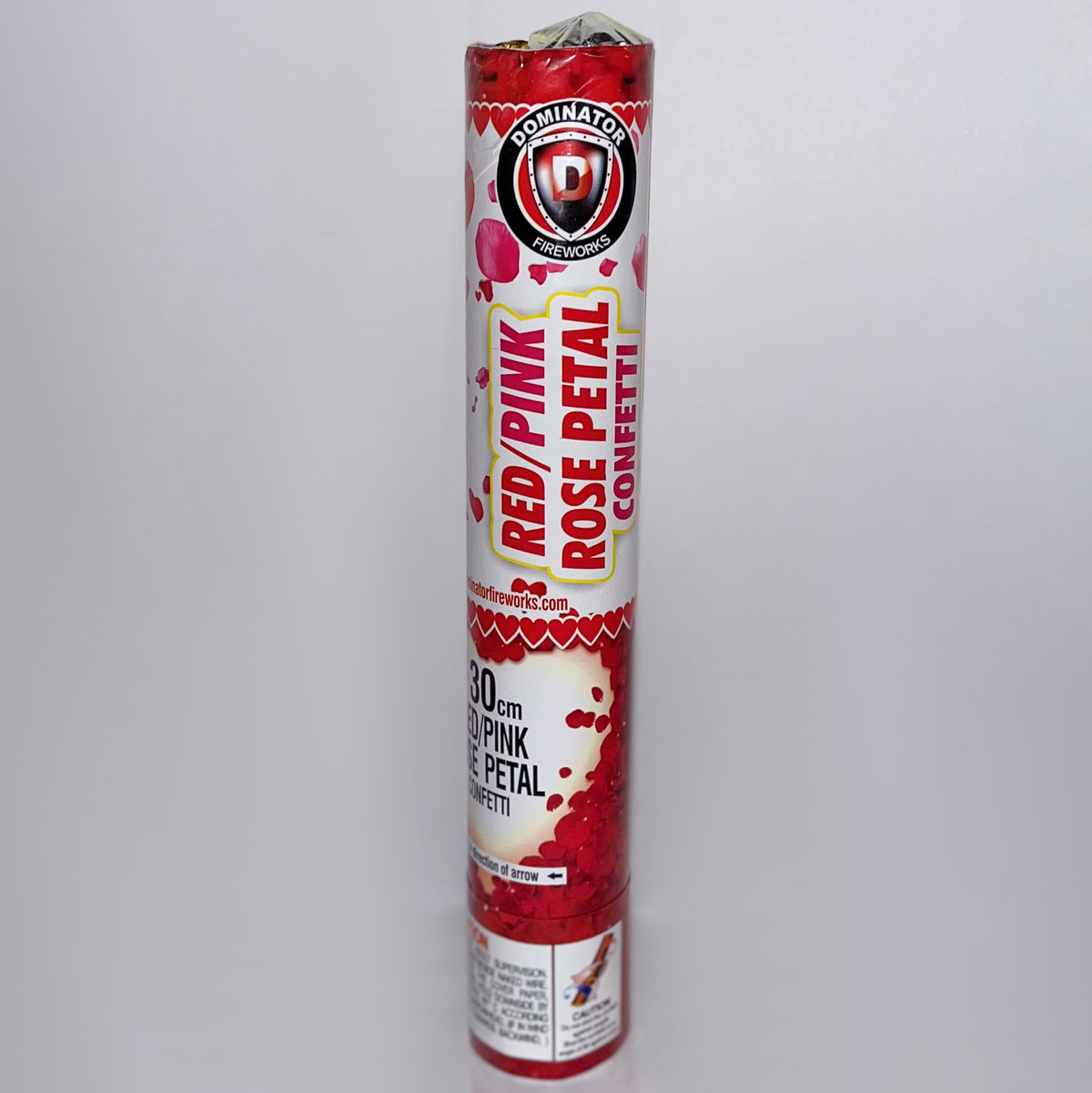 Confetti cannon with red and pink rose petals and red flowers for Valentine&#39;s Day