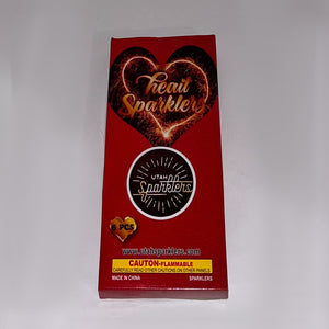Red Box of 6 heart sparklers with Utah Sparklers label